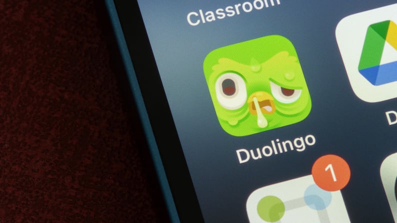 Duolingo sick owl logo on mobile